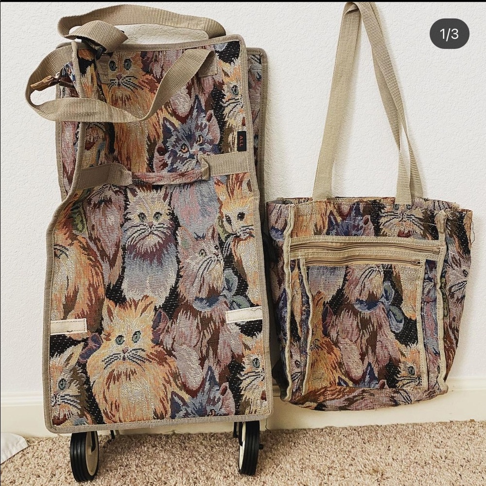 Cute vintage cat tapestry luggage set